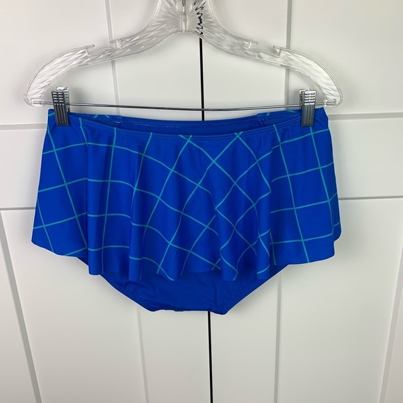NWT Spanx Size 12 Flirty Skirted Swim Bottom Electric Blue Geo Bikini Suit - Picture 8 of 9